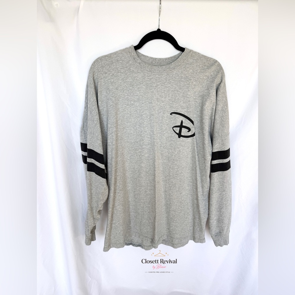 Disney Mickey Mouse Spirit Jersey Long Sleeve Shirt Youth M Gray Black Stripe